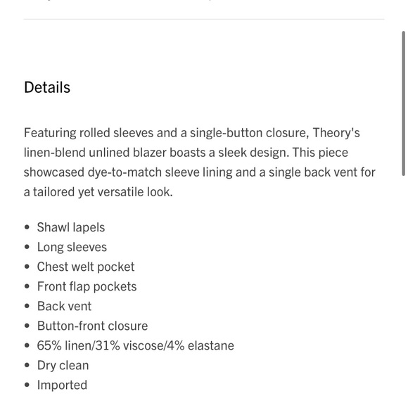 Theory Rolled Sleeve One Button Blazer White Size 6 Minimalist Modern Old Money - Picture 10 of 16